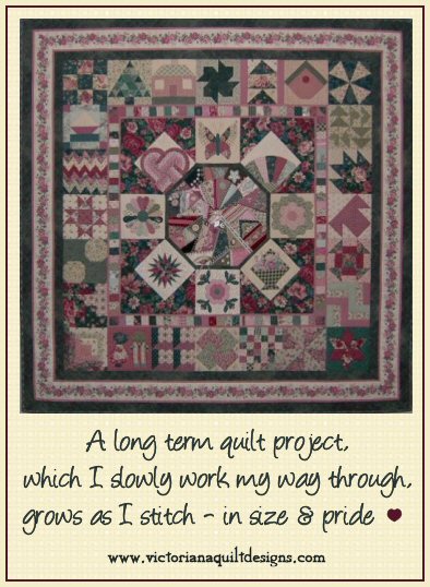 A long term quilt project, which I slowly work my way through, grows as I stitch - in size & pride.